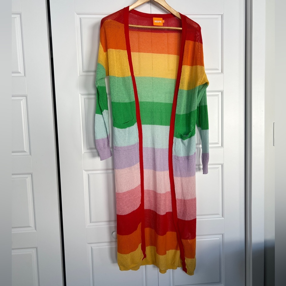 Silk blend Rainbow Striped maxi duster sweater